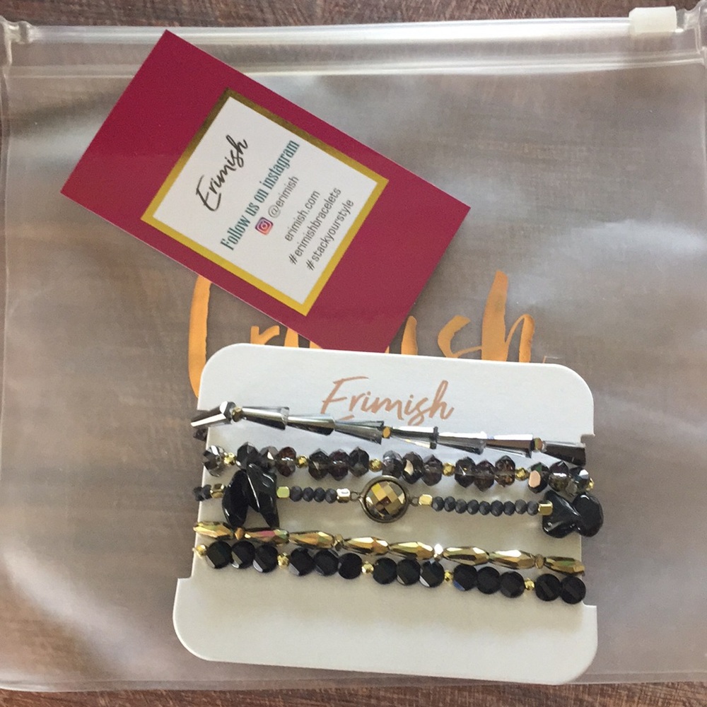 NWT Set of 5 Erimish Black & Gold Bracelets